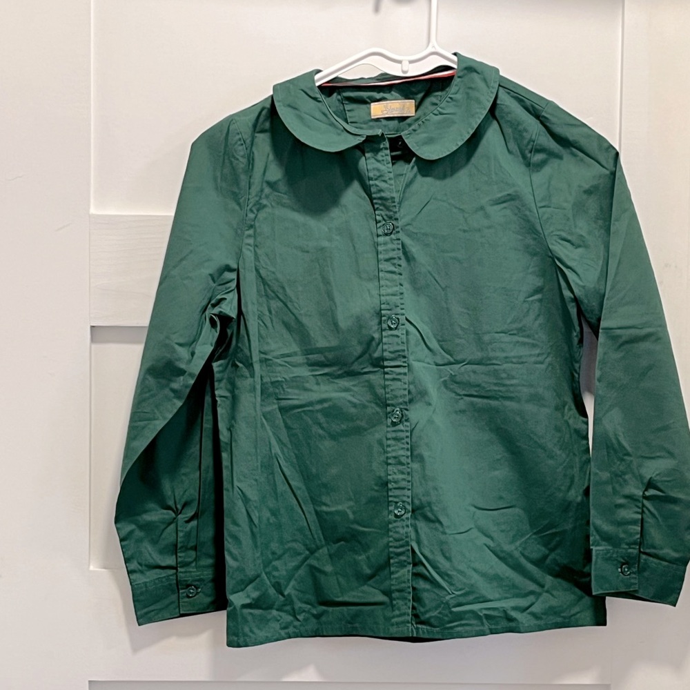 Green kids size 12 button down long sleeve shirt.